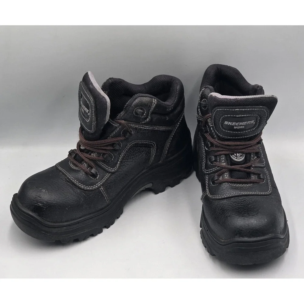 Skechers Work Womens 6.5 Black Leather Safety Boots ASTM EH PR Slip Resistant